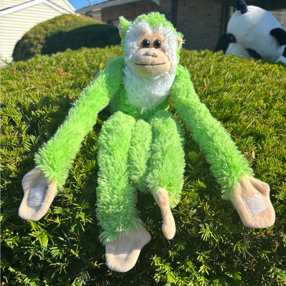 Green Plush Monkey Toy Approx.14” long, w Velcro on the palms to help him  hang